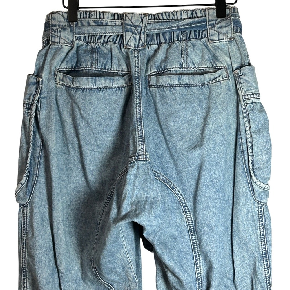 We the Free Utility Cargo JoggerJeans Blue Button Fly Tie Waist Size 26 - Picture 2 of 6